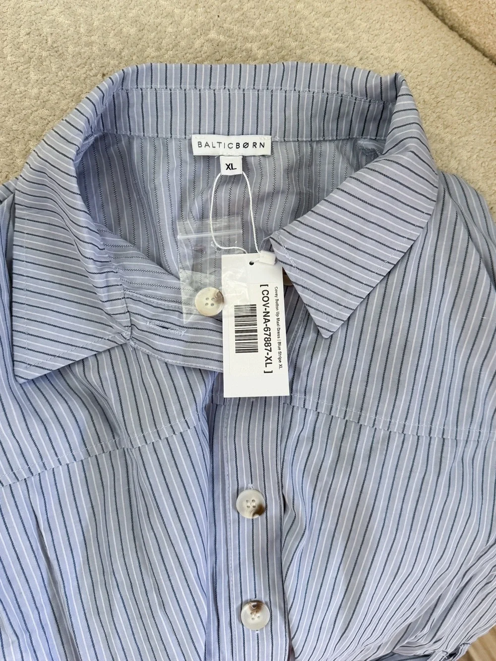 Baltic Born Blue Striped Button-Front Maxi Dress with tie belt XL NWT - Picture 5 of 6